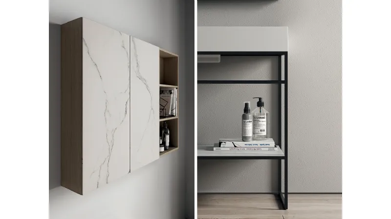 Gres Statuario Opaco e metallo carbone sono solo alcuni dei materiali della collezione Dogma