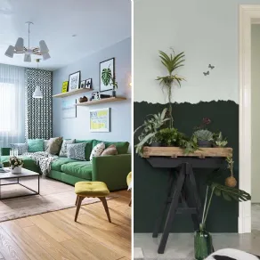 Verde, grigio e azzurro per una casa a contatto con la natura
