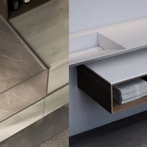 Combinazioni di materiali tra natura e tecnologia per un bagno all'insegna del design e del comfort