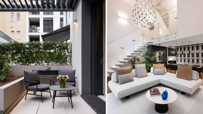 Il look sofisticato della villa urbana contemporanea e la continuità con l'esterno