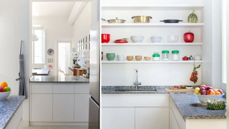 Cucina e soggiorno comunicano in modo fluido