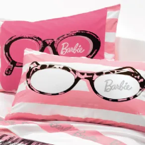 due cuscini a righe bianche e rosa con stampa di occhiali da sole neri