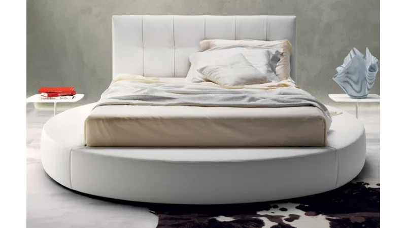 Arredo Design Online, letto rotondo imbottito in pelle con contenitore