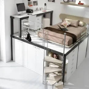 letto a soppalco con contenitori sottostanti