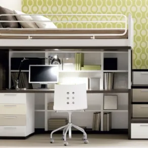 letto soppalco con zona studio sottostante