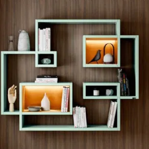 Lagolinea-1223 di Lago. Libreria componibile laccata con teche in vetro