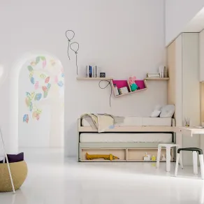 Un'atra immagina della cameretta con letto estraibile Cartesio accessoriata con scrittoio a scomparsa