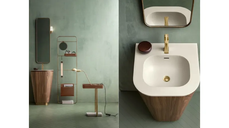 Collezione Suede di Cerasa, il legno Noce Canaletto è arricchito con sottili dettagli in metallo