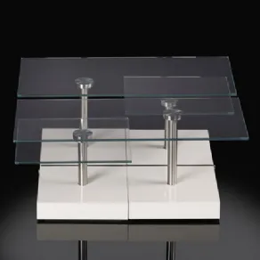 tavolo rettangolare aperto con quattro gambe e piano in cristallo verniciato