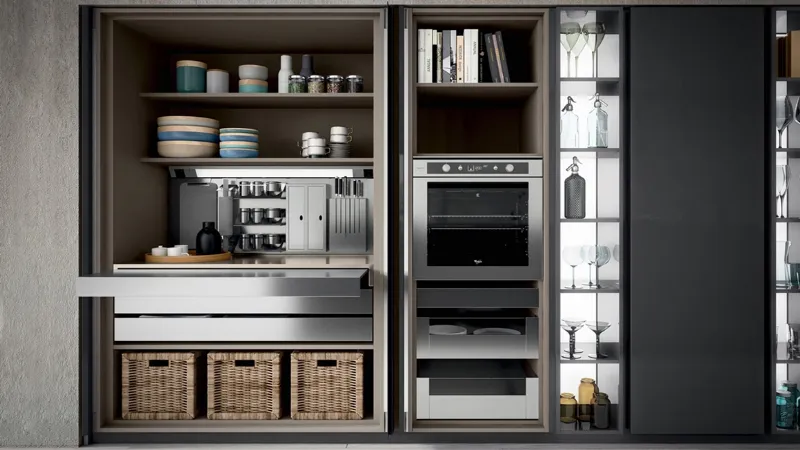 Disposizione mensole per spazio extra, cucina marca Armony, modello Omicron 22