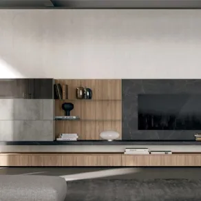 Sistema Vitalyty di Colombini Casa con finitura noce gold e grigio cemento
