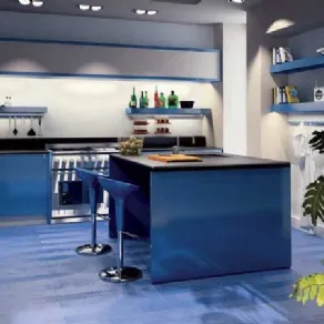 Parquet azzurro in cucina azzurra