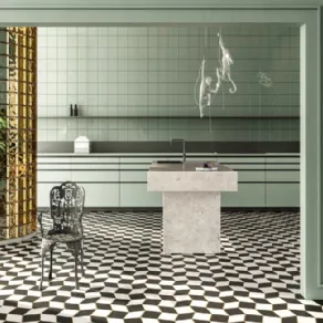 Piastrelle per pavimenti Distortion di Seletti per Ceramiche Bardelli con particolare composizione a scacchi