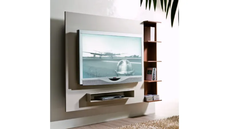 Pannello Porta TV sospeso con libreria disponibile in vari colori