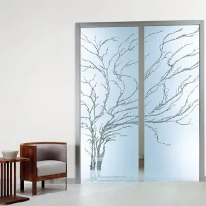 porta scorrevole in vetro satinato con albero