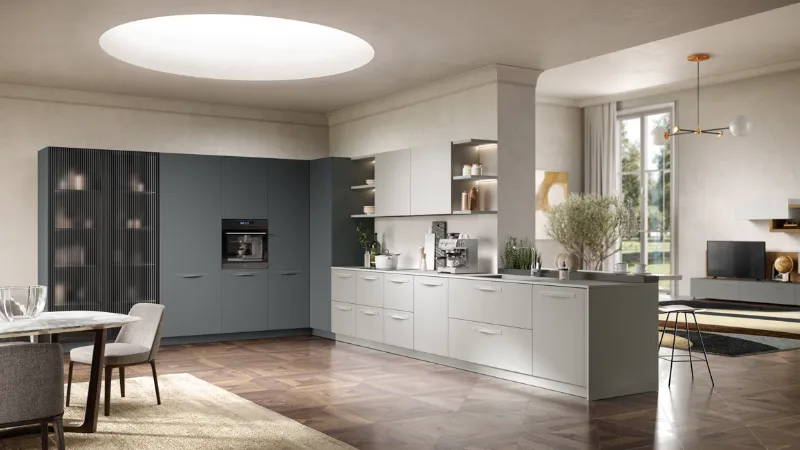 Moon 2, Cucina ad angolo con piano snack di Moretti Compact Cucine