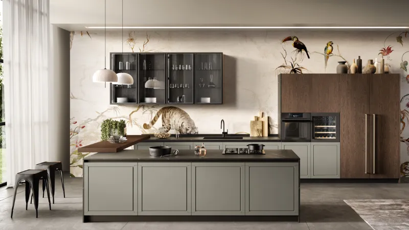 Myriad 1, Cucina con penisola e piano di collegamento di Moretti Compact Cucine