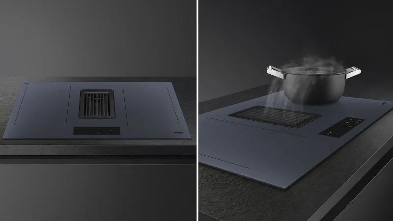 Estetica Linea di Smeg, piano a induzione con cappa integrata
