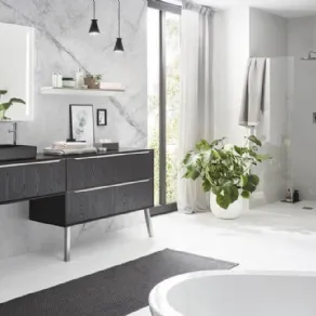 STRUCTURA 403, mobile bagno contemporaneo By Nobilia, rivestimento gres porcellanato effetto marmo