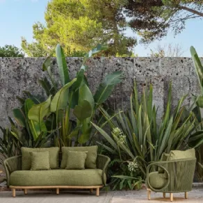 Tessuto riciclato al 100% e teak per la collezione Karen di Talenti