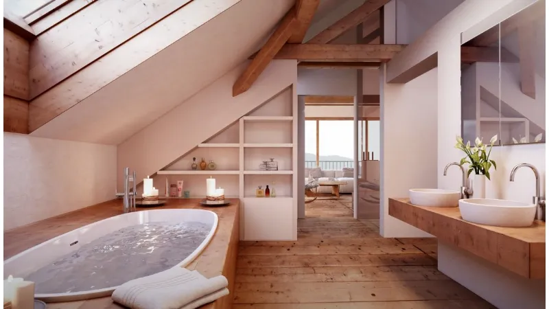 Interessante esempio di bagno mansardato