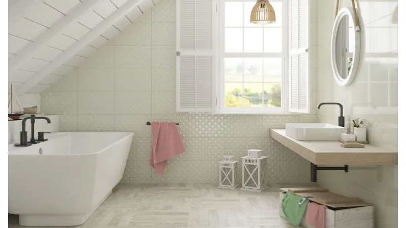 Bagno mansardato con mensola lavabo