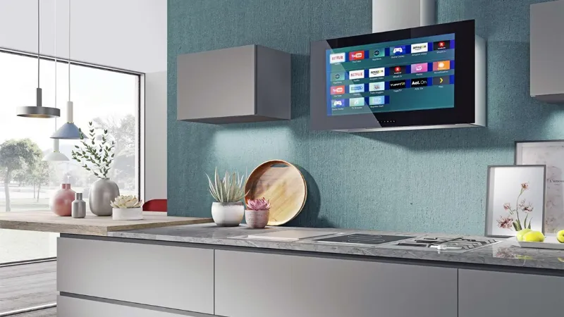 Cappa aspirante con smart tv integrata, modello Esistyle di T-Vhood