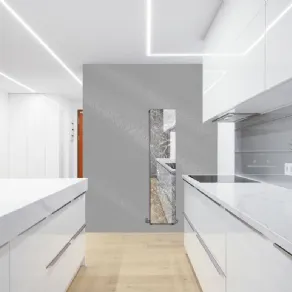 Plate Lux di Deltacalor con corpo radiante in acciaio e finitura argento fiorettata in cucina