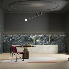 Sapienstone presenta il top in gres effetto marmo nell'elegante finitura Alpi Chiaro Venato