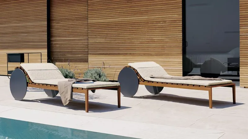 Potocco - Suno 895/D-RECL, lettino reclinabile in iroko con ruote