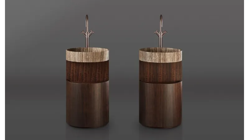 Lavabo rotondo in marmo e legno Hug di Kreoo
