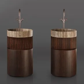 Lavabo rotondo in marmo e legno Hug di Kreoo