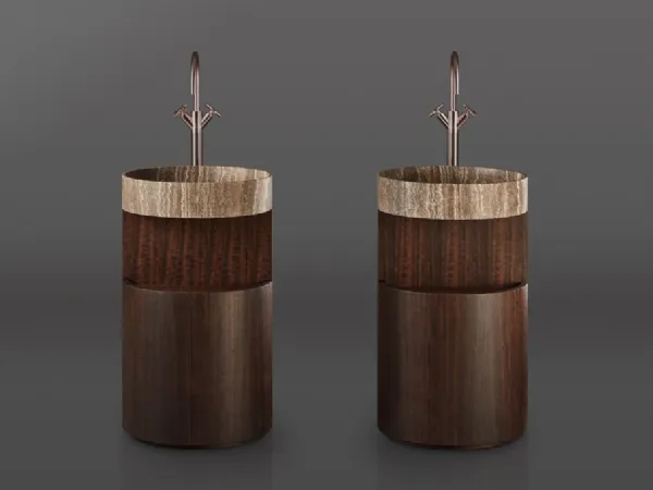 Lavabo rotondo in marmo e legno Hug di Kreoo