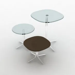 Tre tavolini Genius in vetro trasparente con diverse finiture