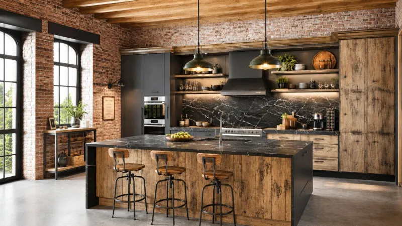 Cucina industriale: materiali grezzi per un'atmosfera autentica