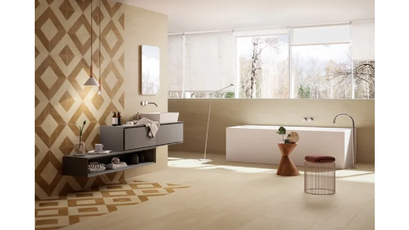 Eclettismo in bagno con la collezione in gres porcellanato ChicWood di Panaria