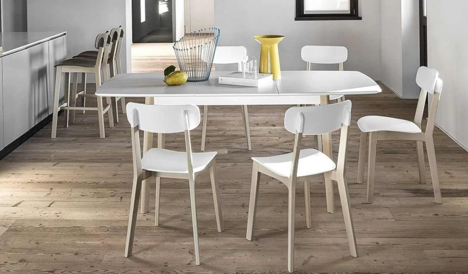 Tavolo da pranzo allungabile cemento, tavoli da cucina allungabili fino a  440 cm con gambe tubolari e telaio antracite. Dimensioni 180x90x77H cm