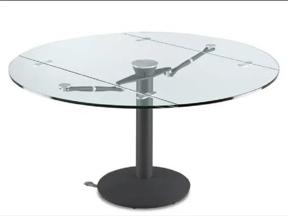 Tavolo in cristallo Atlante di Naos, rotondo allungabile