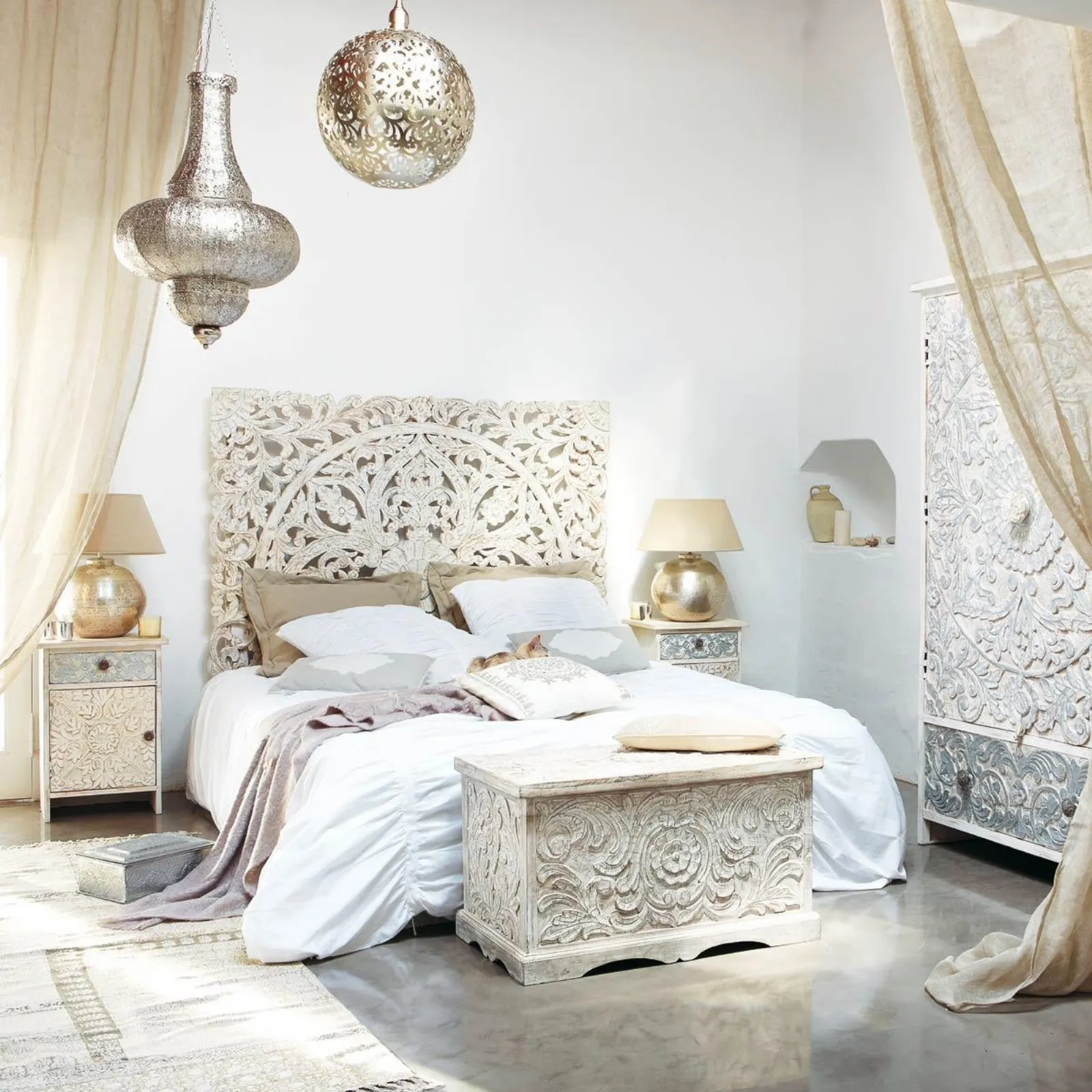 Testata letto matrimoniale shabby bianca bianco- Etnico Outlet