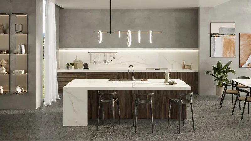 Top effetto marmo Calacatta Apuano di Atlas Plan