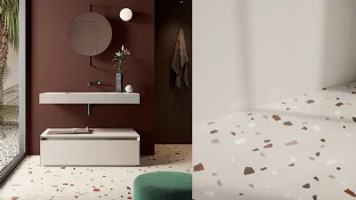 Nuance è il gres effetto cemento con frammenti policromi che rievoca l'eleganza del terrazzo alla veneziana