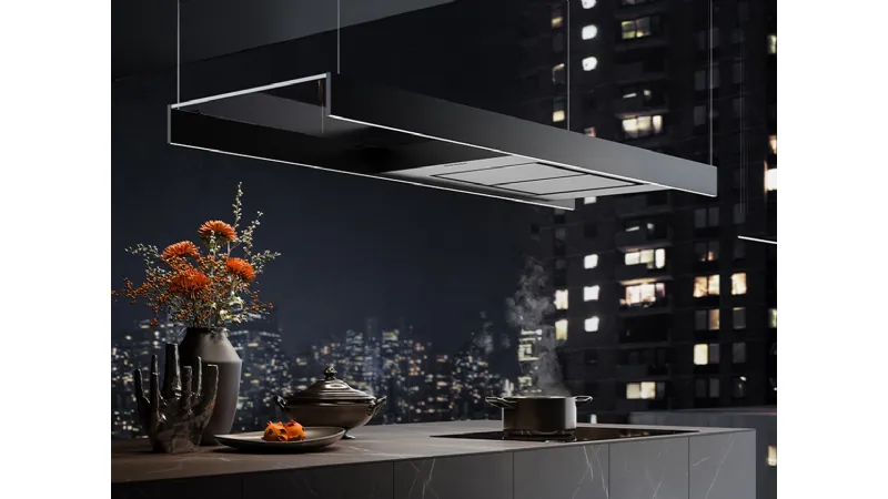 Design esclusivo per la nuova cappa a isola Light disponibile da luglio 2021