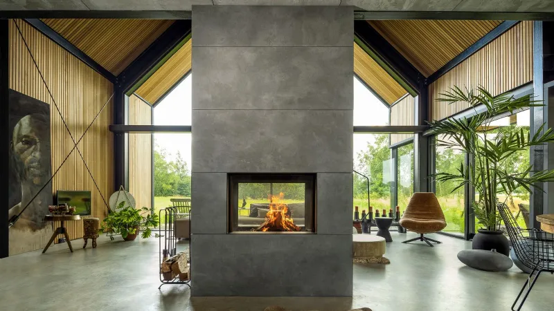 Kalfire - W80/52T: Caminetto a doppia facciata, alimentazione a legna 