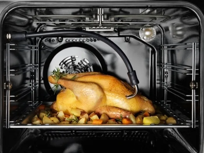 pollo con verdura su teglia in forno aperto