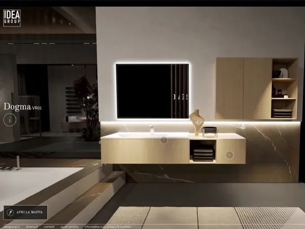 Una delle stanze del Virtual Showroom di Ideagroup arredate con le ultime collezioni d'arredo bagno 