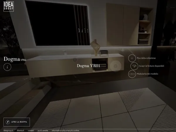 Una stanza virtuale dove scoprire nel dettaglio le nuove collezioni d'arredo bagno di Ideagroup