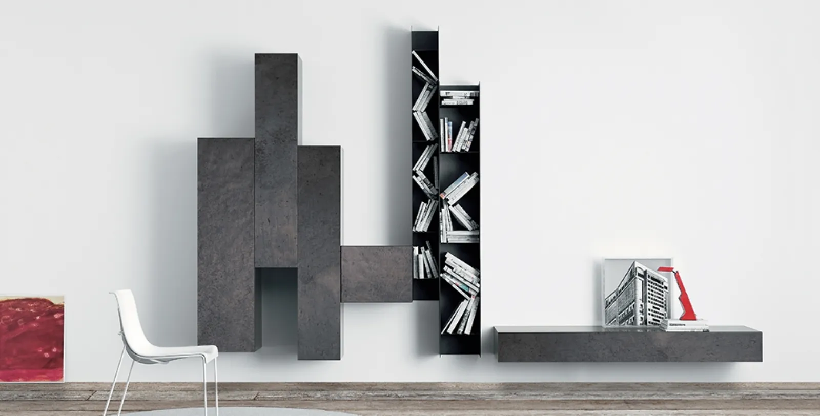 Libreria pianca spazio. scultura darredo pareti attrezzate Parete attrezzata pianca